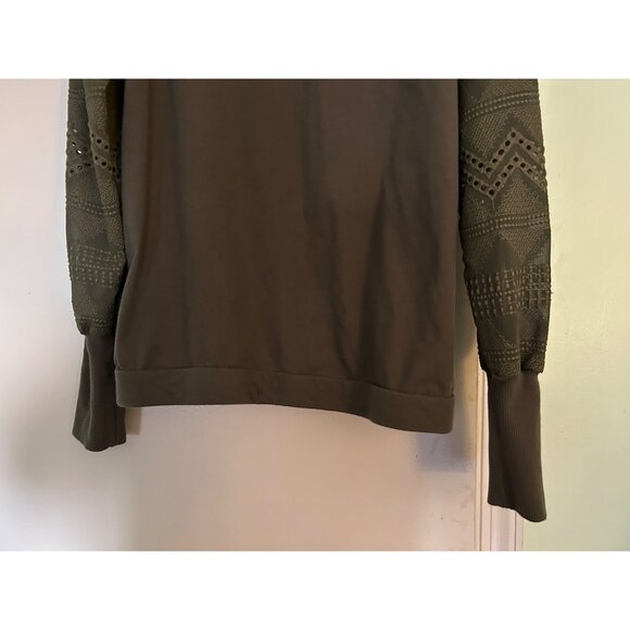 Tiny Anthropologie Olive Green Eyelet Lace Puff Sleeve Sweatshirt Top Women’s M - Picture 9 of 10